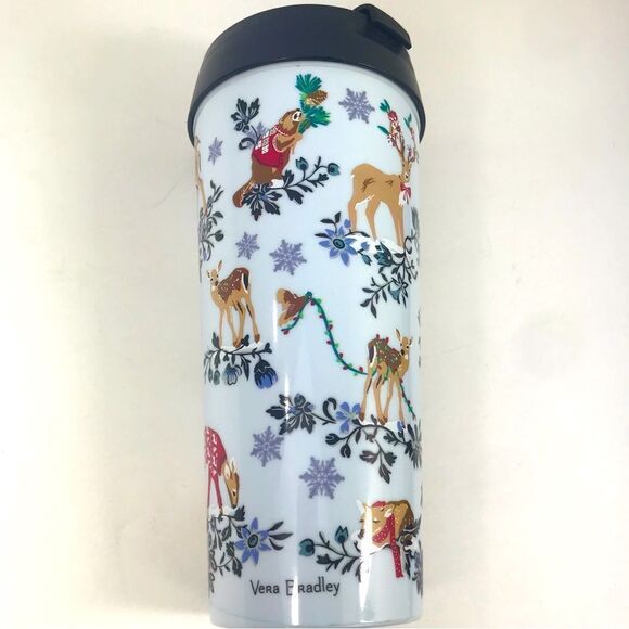 Vera Bradley Winter Wonderland Woodland Animal Flip Top To Go Travel Tumbler - Picture 1 of 16